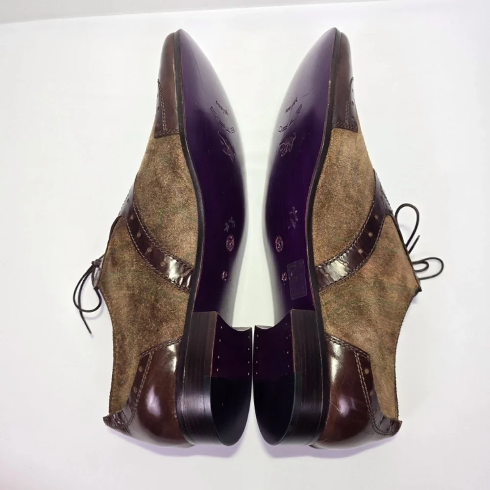 Etro Men’s Shoes Sz 42 (US 9) Wingtip Oxford Brown Leather & Suede Made in Italy